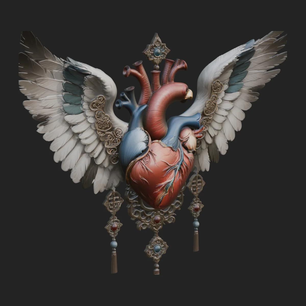 Winged Anatomical Heart Ornament Design 6