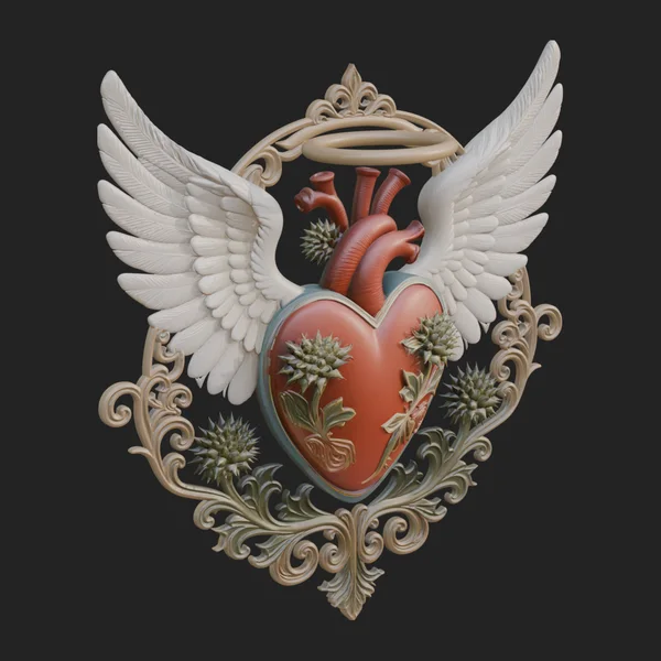 Winged Anatomical Heart Ornament Design 7