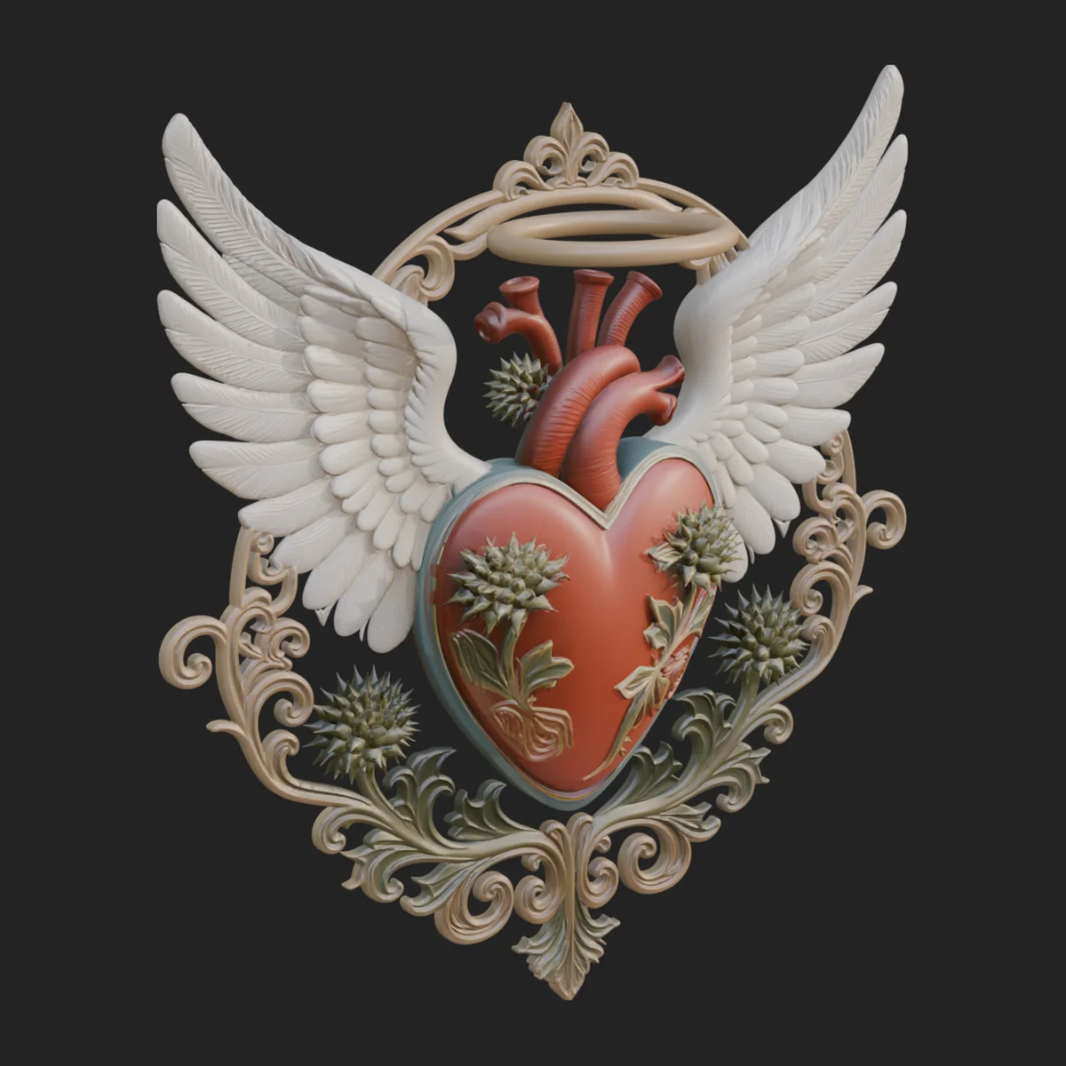 Winged Anatomical Heart Ornament Design 7