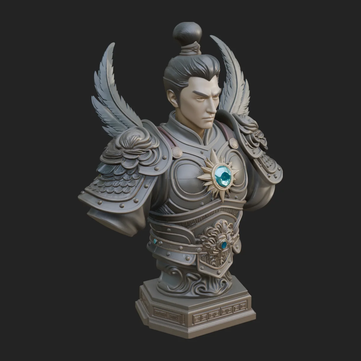 Winged Chinese General Bust Statue Design 1