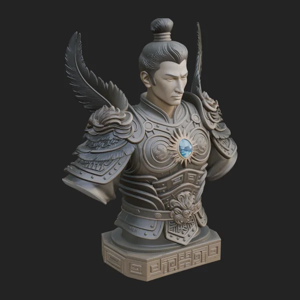 Winged Chinese General Bust Statue Design 2