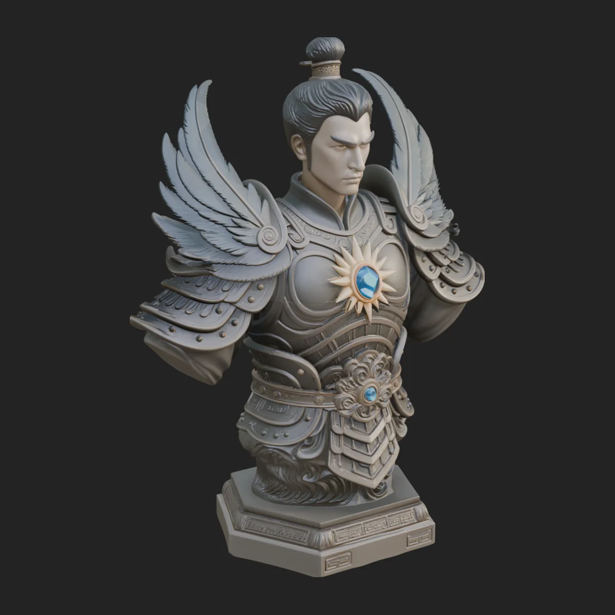 Winged Chinese General Bust Statue Design 3