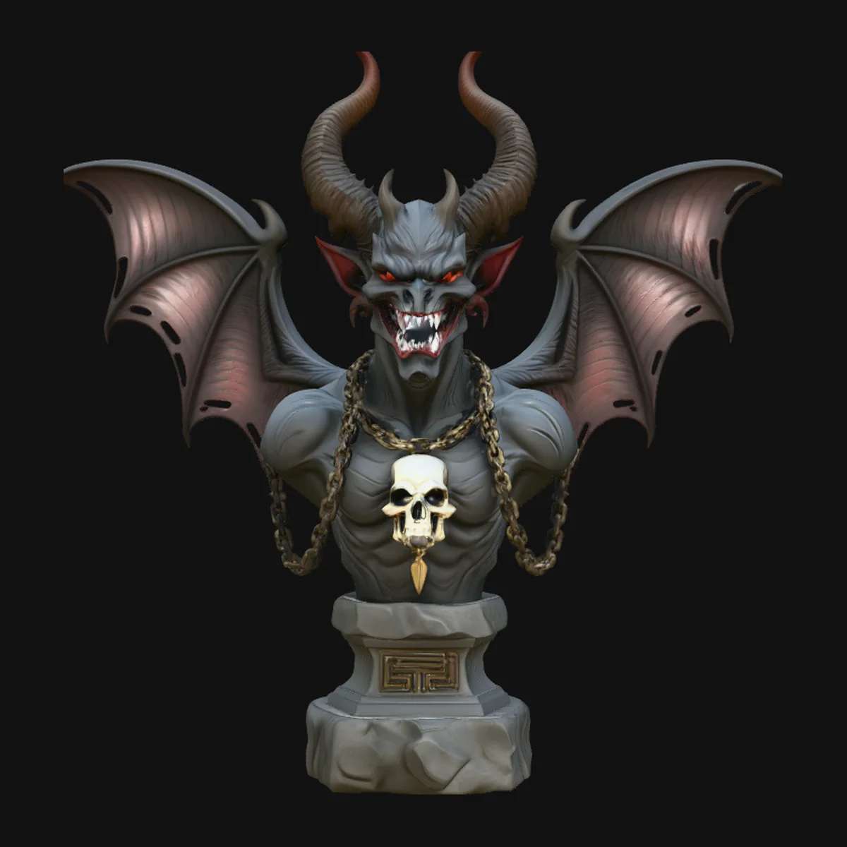 Winged Demon Bust Statue Design 1
