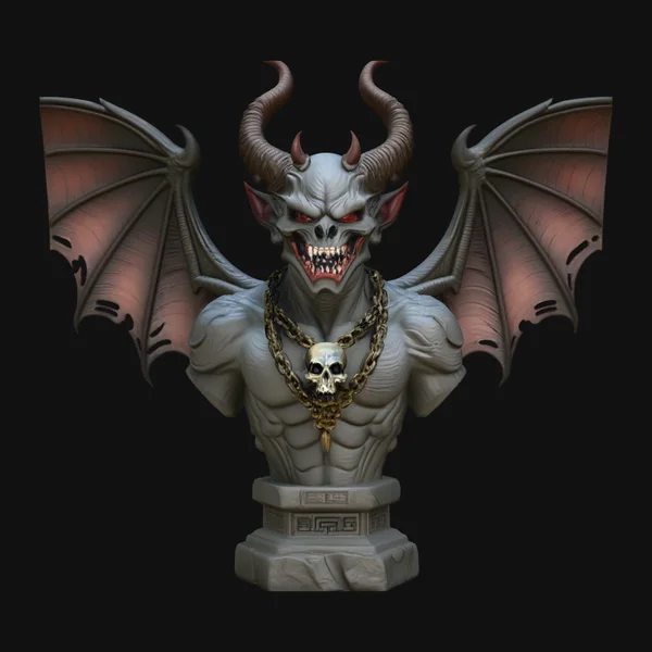 Winged Demon Bust Statue Design 2