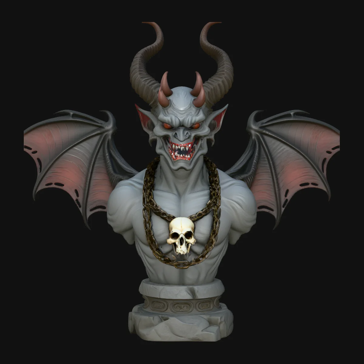 Winged Demon Bust Statue Design 3