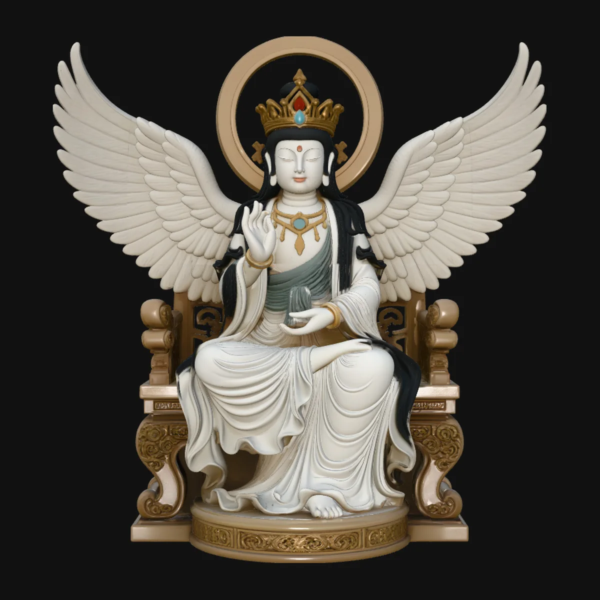 Winged Goddess on Throne Statue Design 1