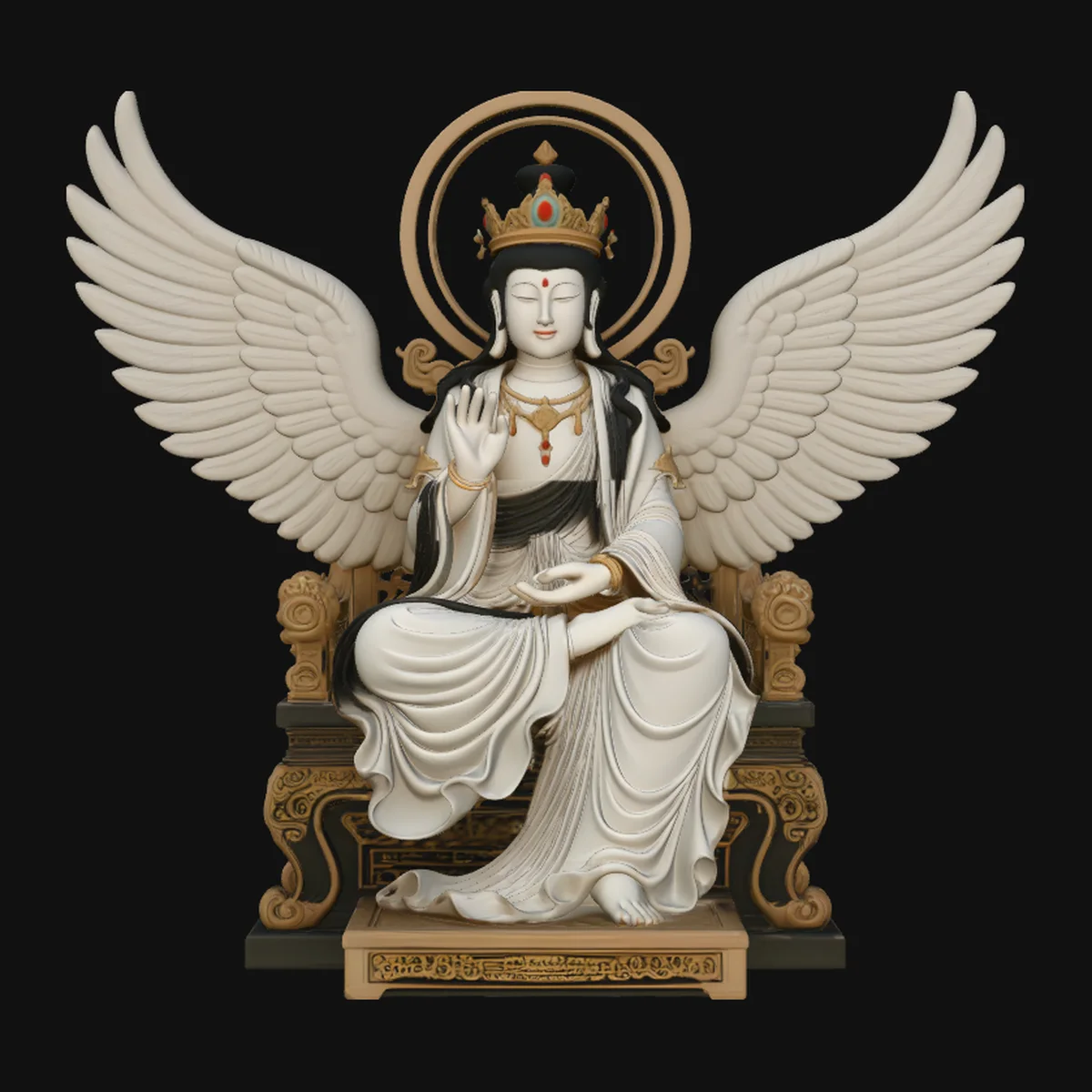 Winged Goddess on Throne Statue Design 2