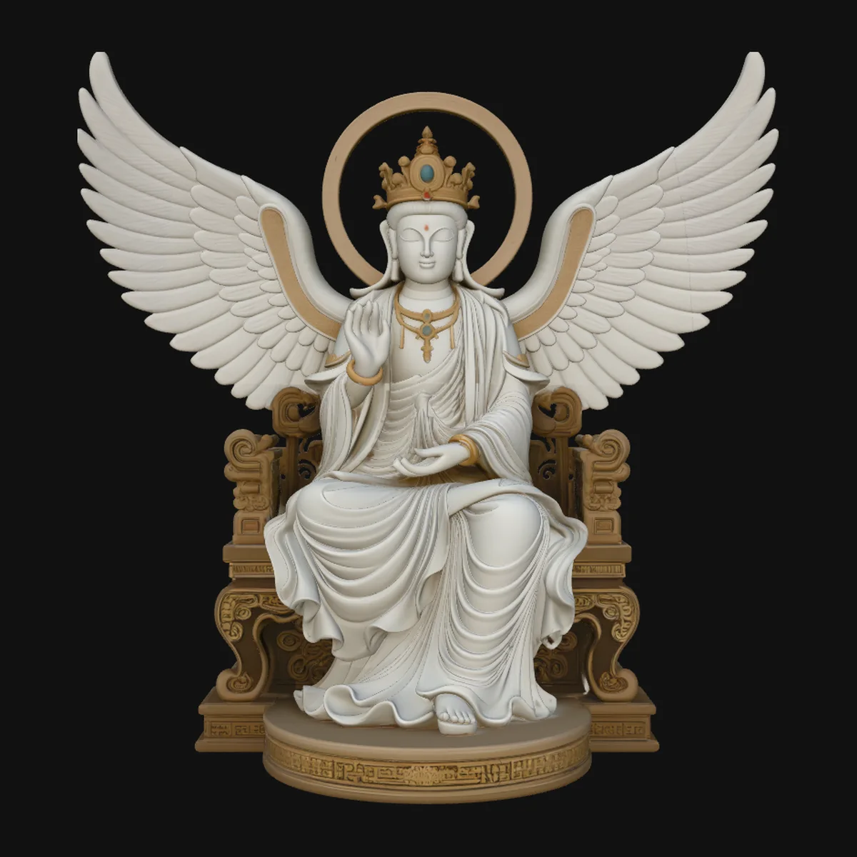 Winged Goddess on Throne Statue Design 3