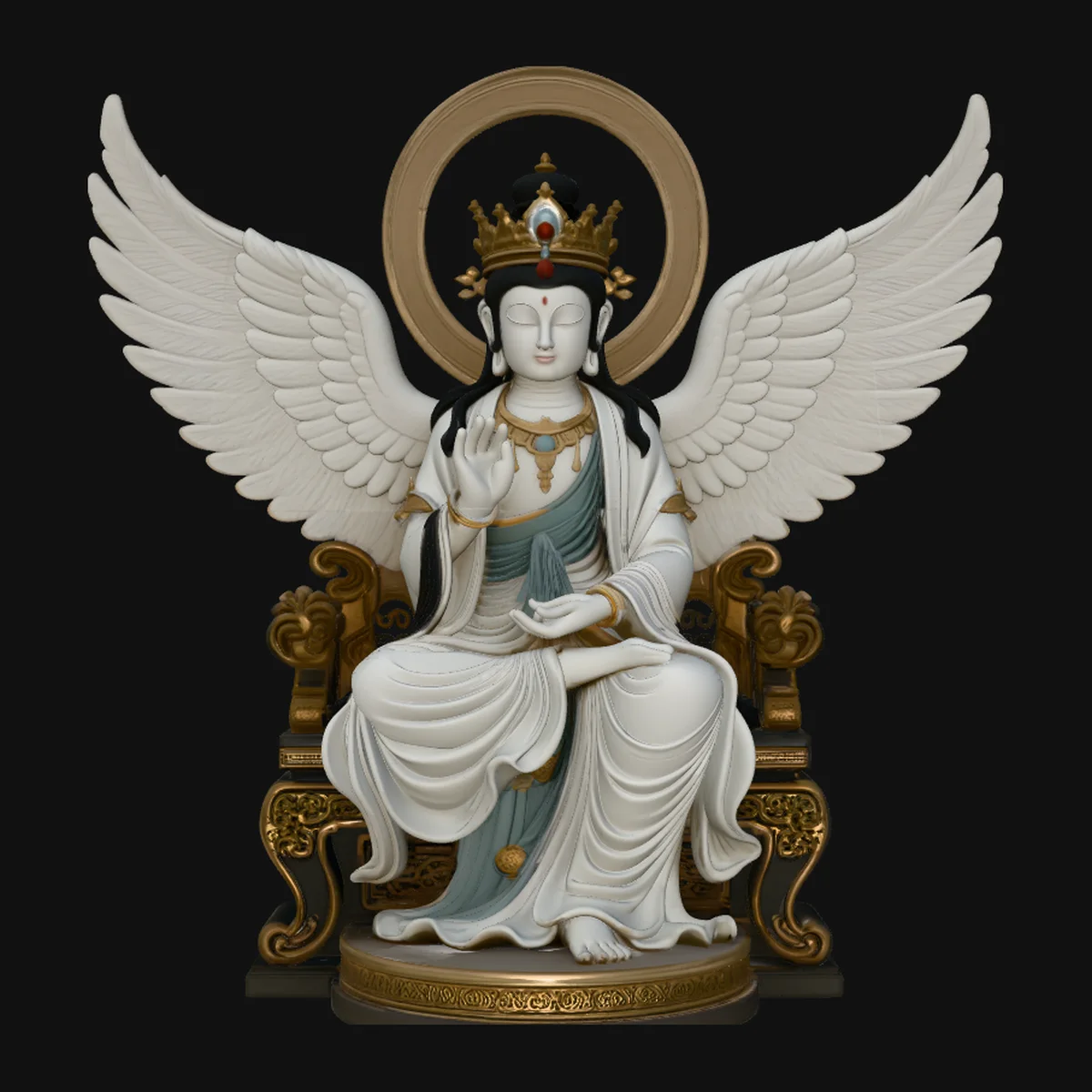 Winged Goddess on Throne Statue Design 4