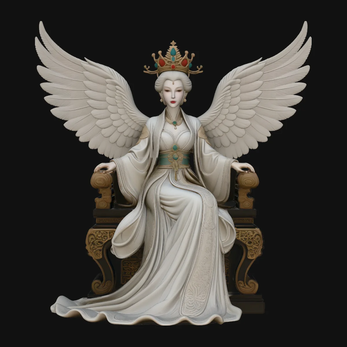 Winged Goddess on Throne Statue Design 5