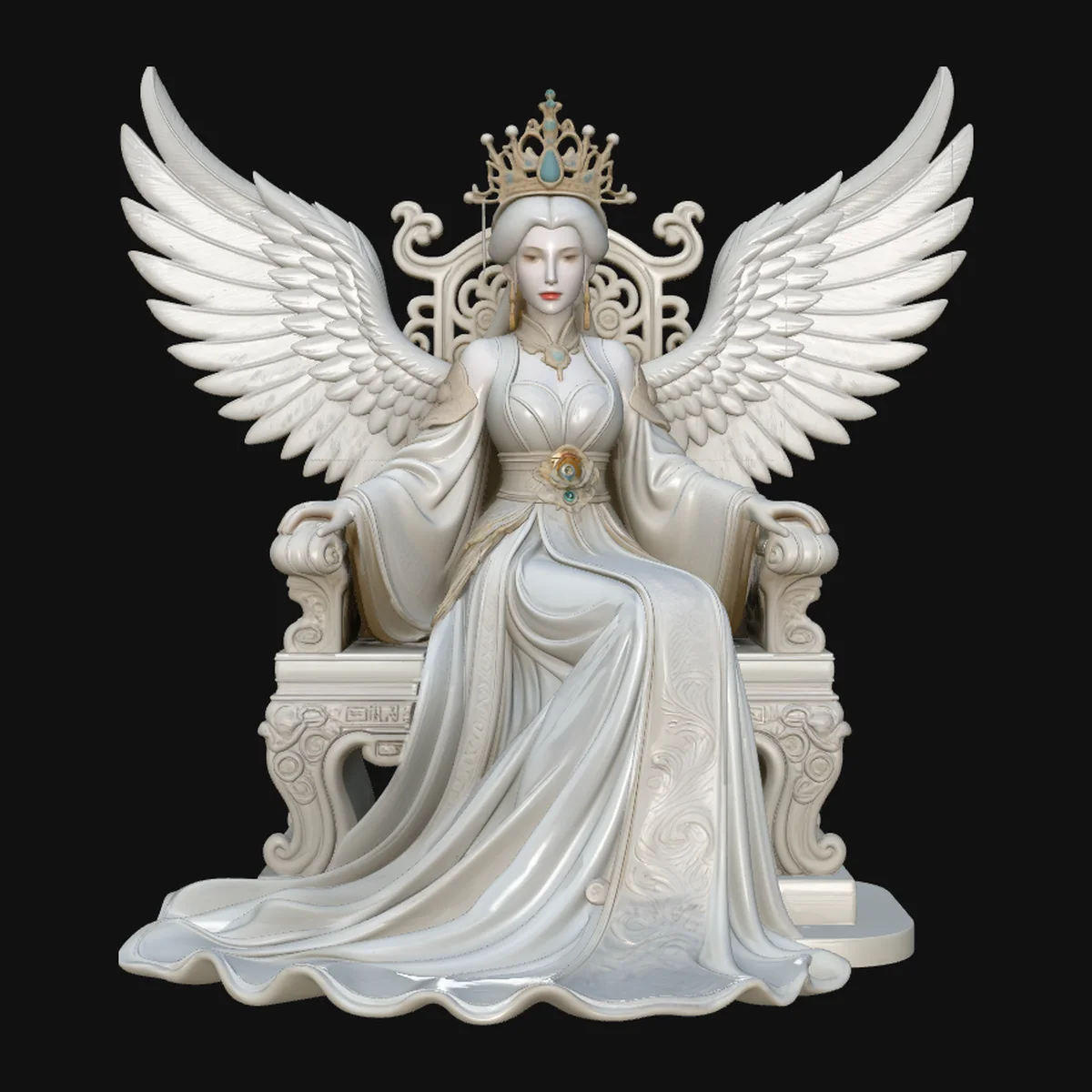 Winged Goddess on Throne Statue Design 6