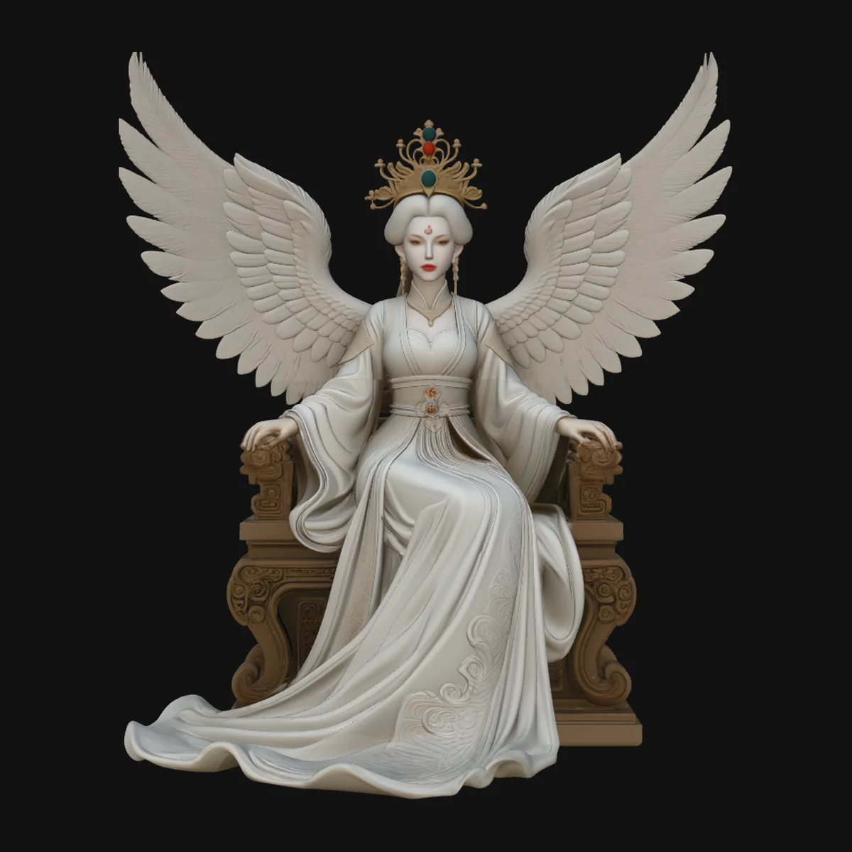 Winged Goddess on Throne Statue Design 7