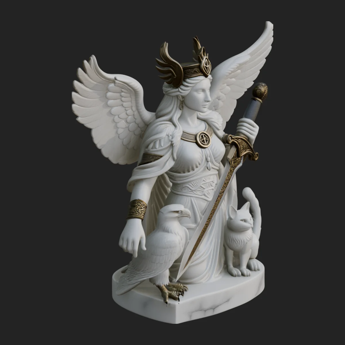 Winged Goddess with Cat Statue Design 2
