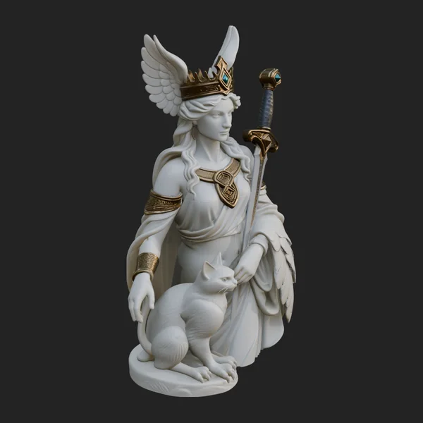 Winged Goddess with Cat Statue Design 3