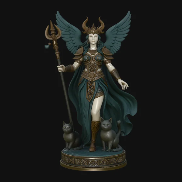 Winged Goddess with Cats Statue Design 1