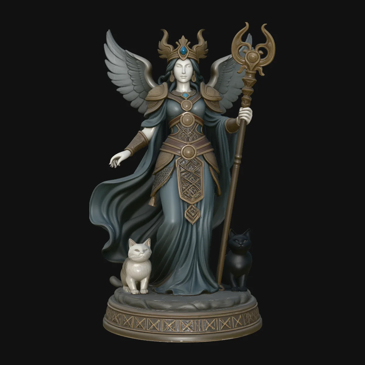 Winged Goddess with Cats Statue Design 2