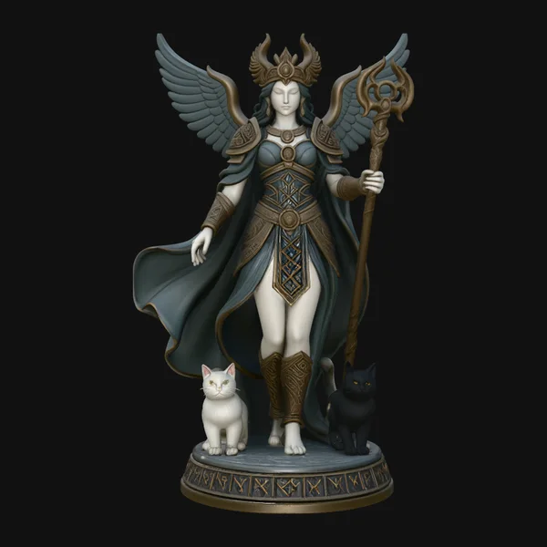 Winged Goddess with Cats Statue Design 3