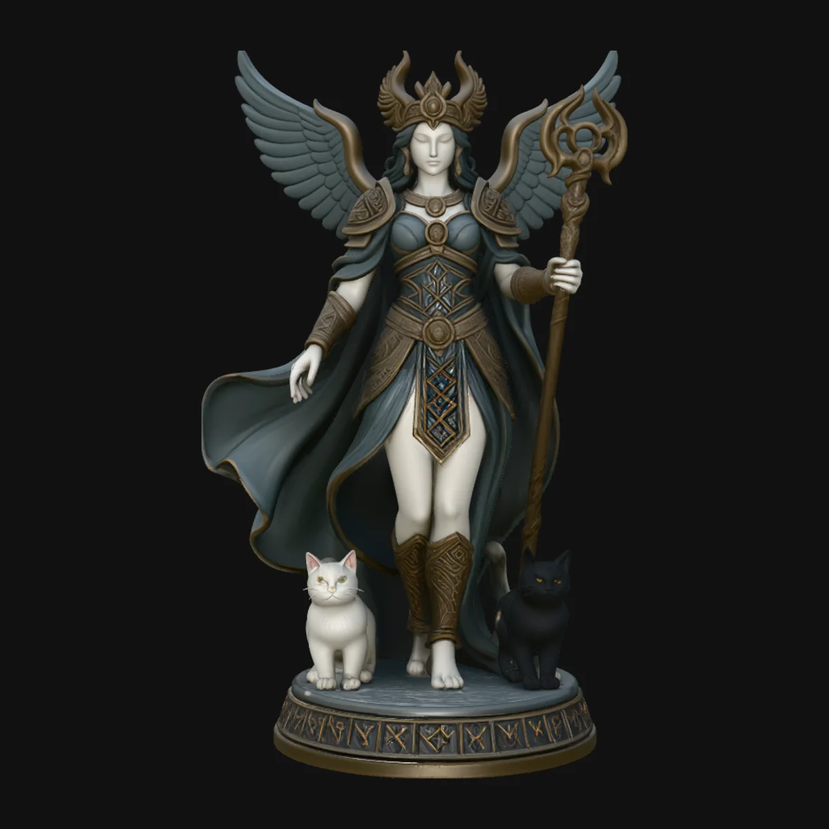 Winged Goddess with Cats Statue Design 3