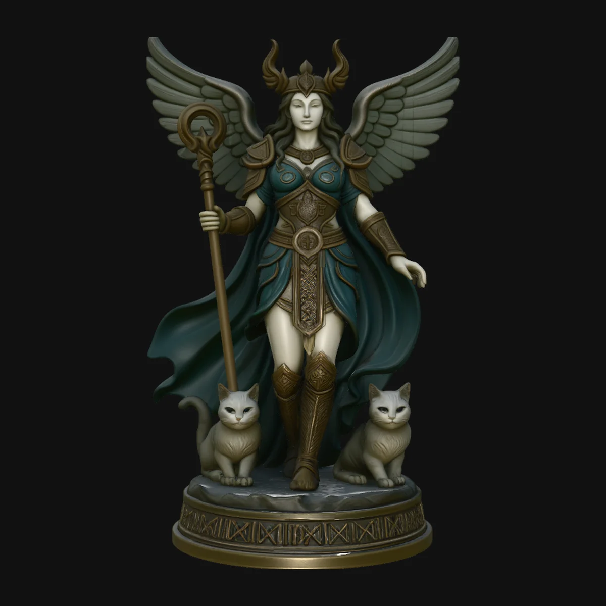 Winged Goddess with Cats Statue Design 4