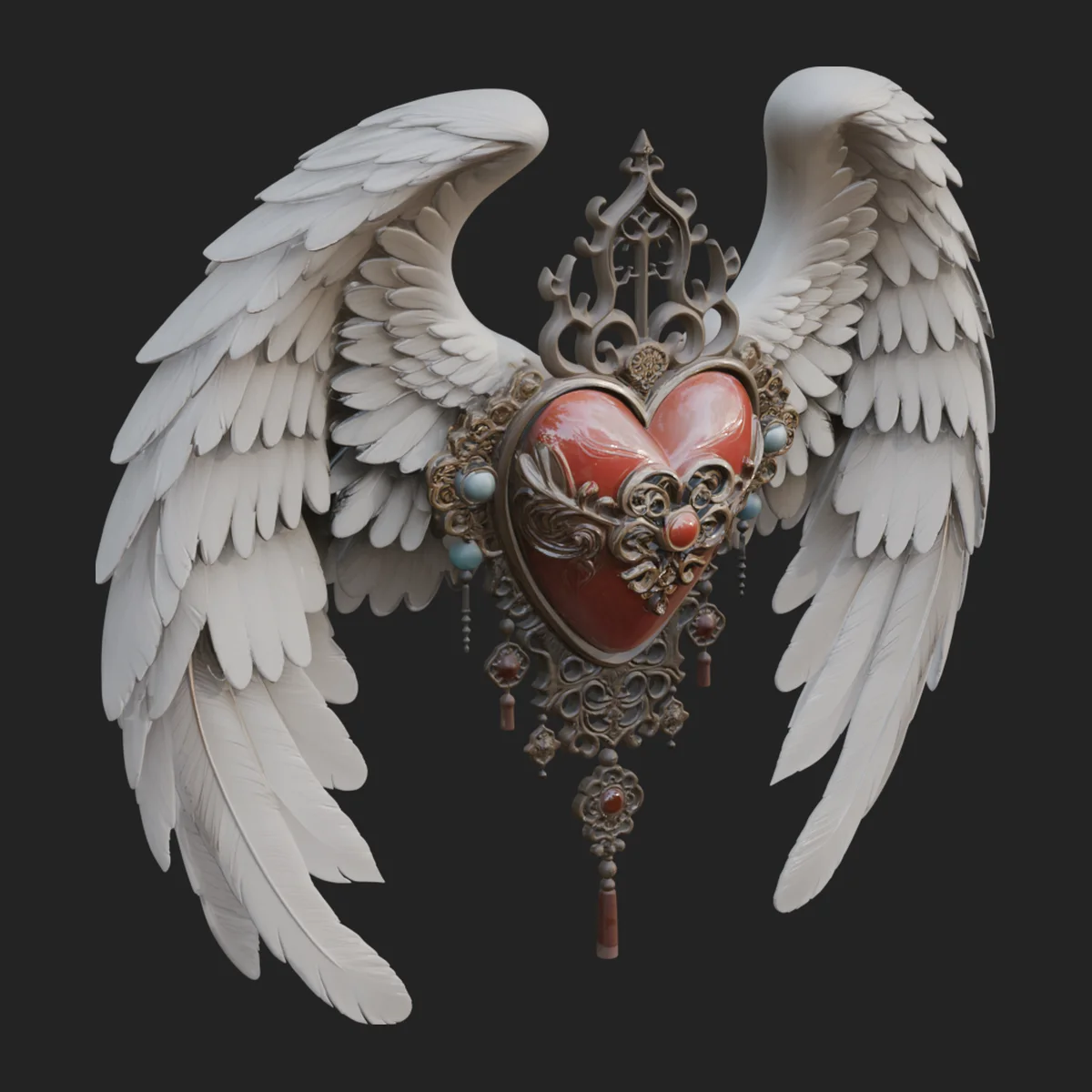 Winged Jewelled Heart Ornament Design 1