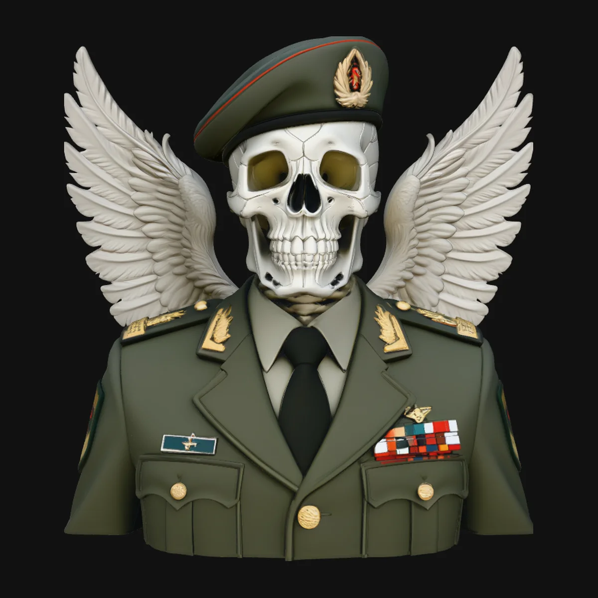 Winged Skull General Bust Statue Design 2