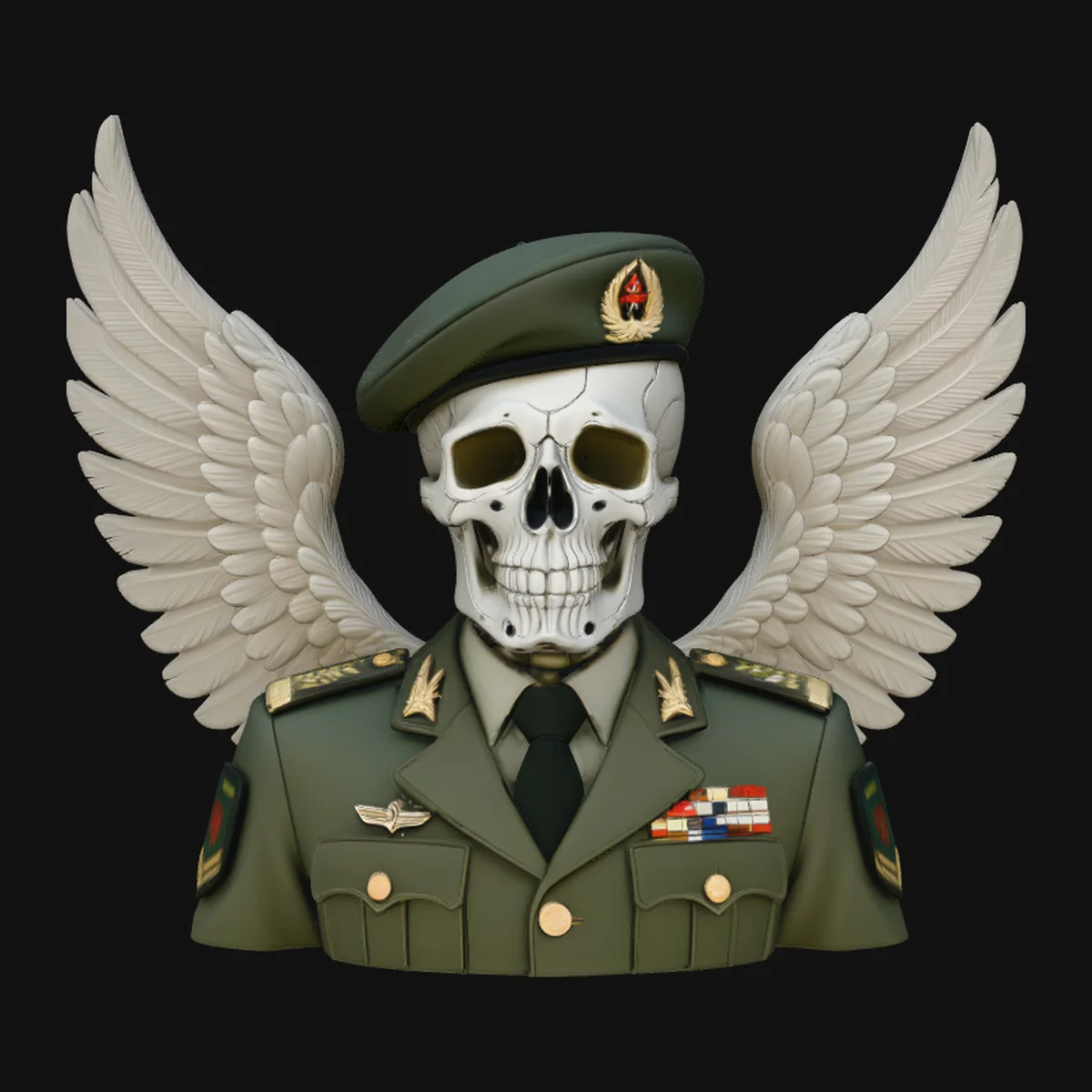 Winged Skull General Bust Statue Design 4