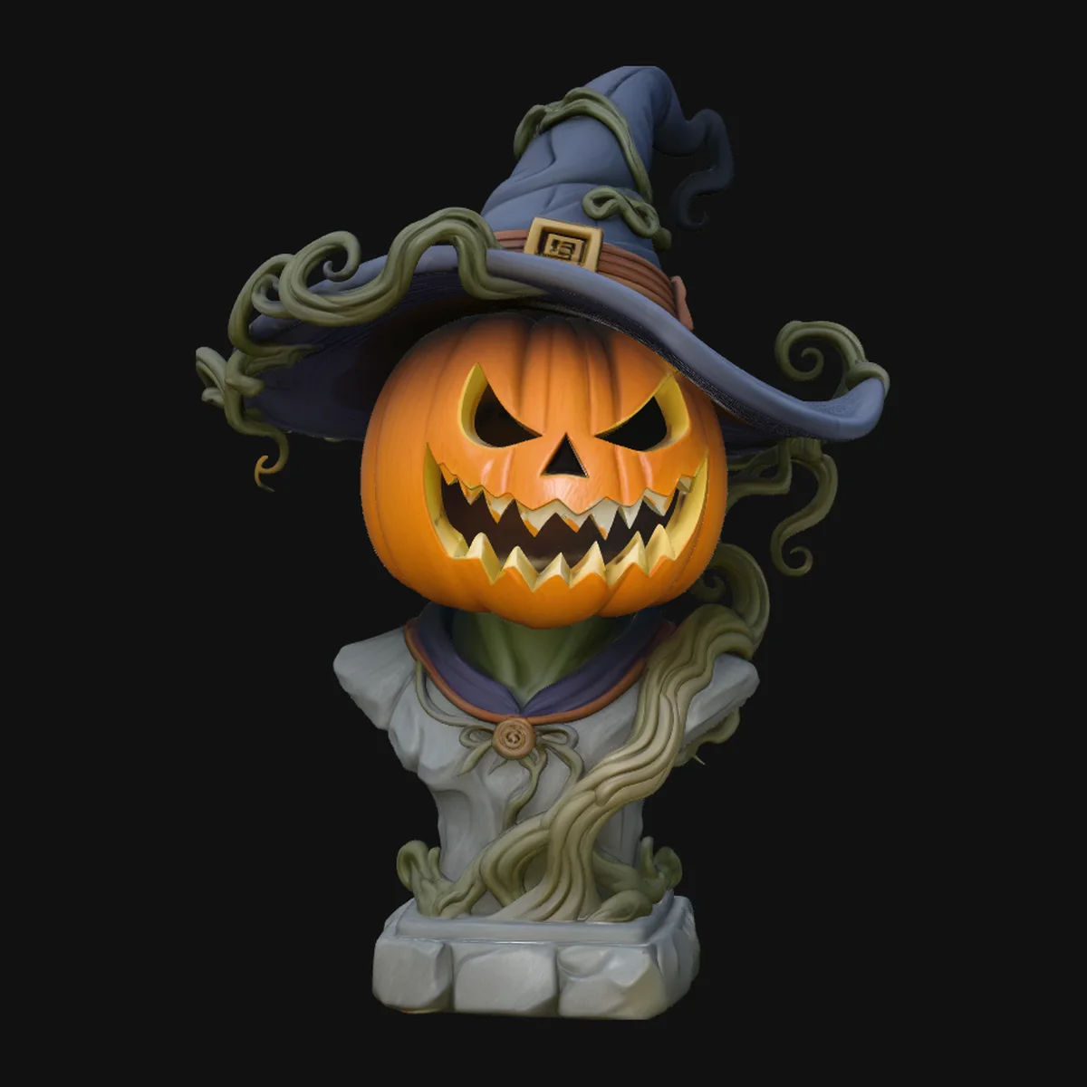 Witch Hat Pumpkin Bust Statue Design 1