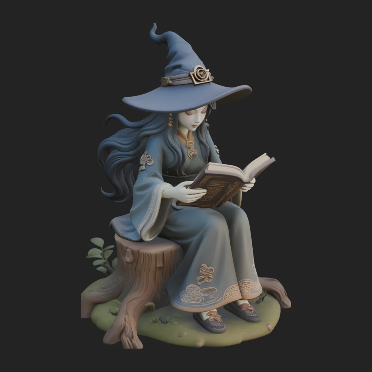 Witch Reading a Book Statue Design 1