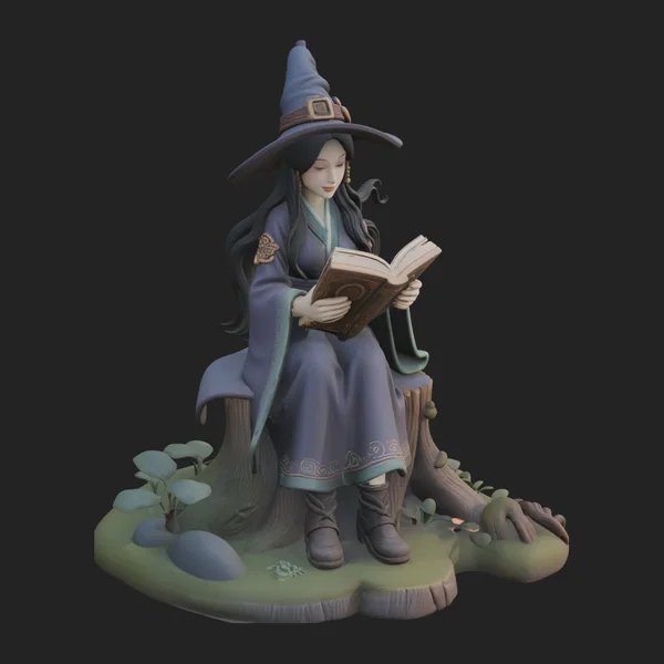 Witch Reading a Book Statue Design 2