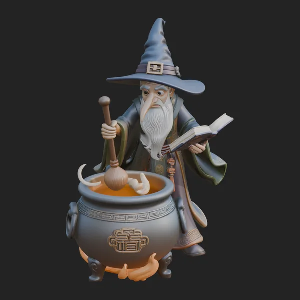 Wizard with Cauldron Statue Design 1