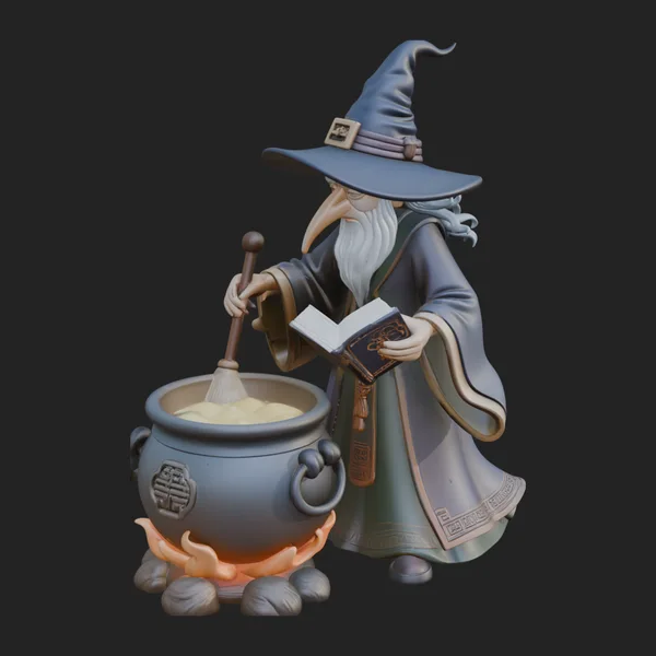 Wizard with Cauldron Statue Design 2