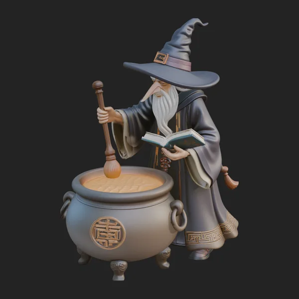 Wizard with Cauldron Statue Design 3