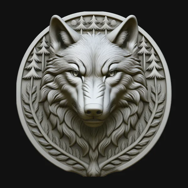 Wolf Head Relief Medallion Pendant Design 1