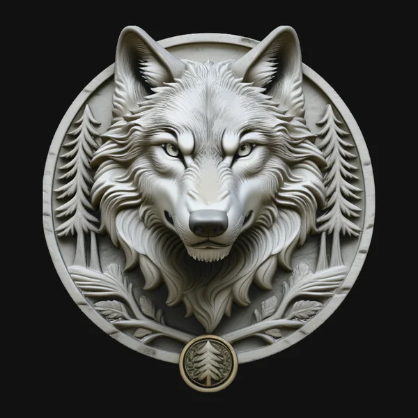 Wolf Head Relief Medallion Pendant Design 3
