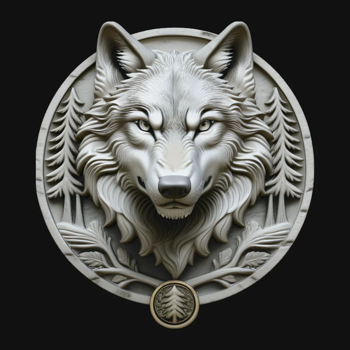 Wolf Head Relief Medallion Pendant Design 3