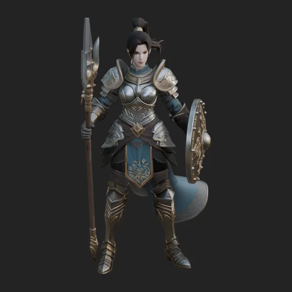 Woman Knight with Spear Statue Design 2