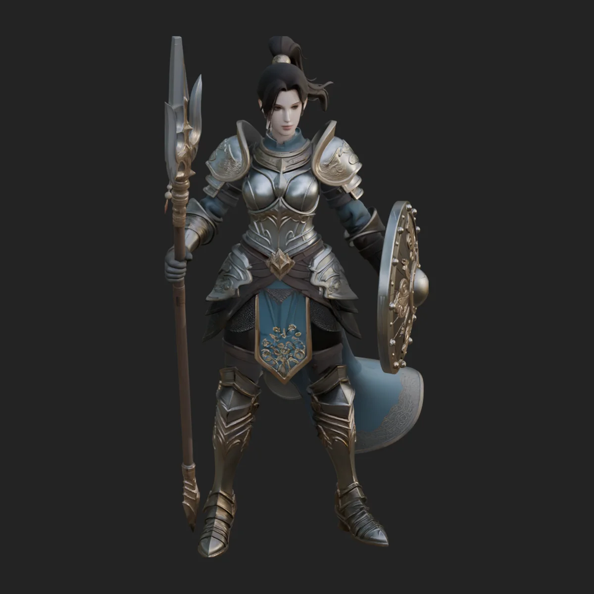 Woman Knight with Spear Statue Design 2