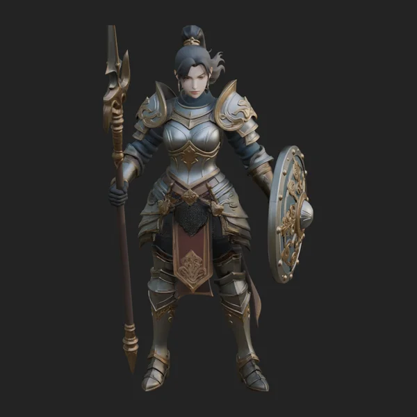 Woman Knight with Spear Statue Design 3