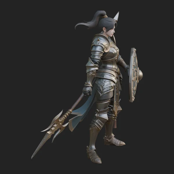 Woman Knight with Spear Statue Design 4
