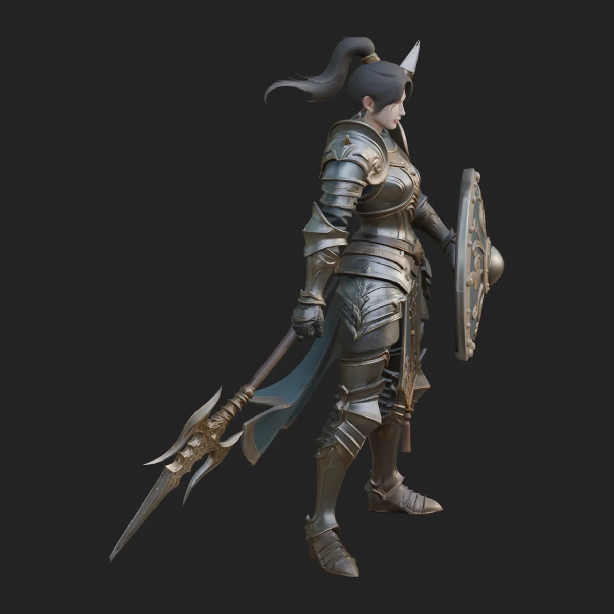 Woman Knight with Spear Statue Design 4
