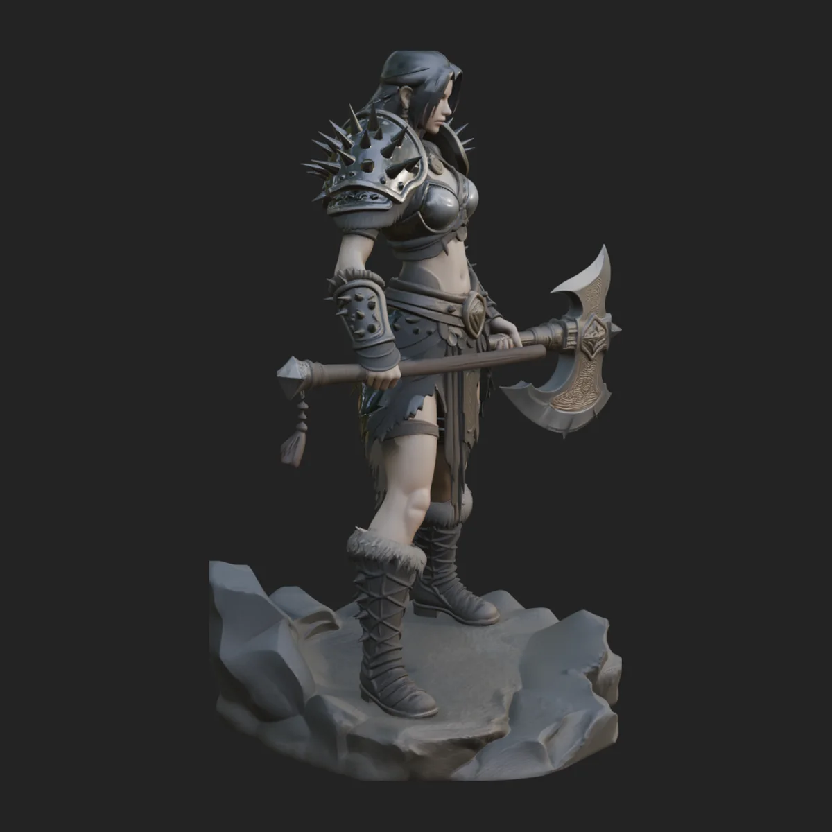 Woman Warrior with Axe Statue Design 1