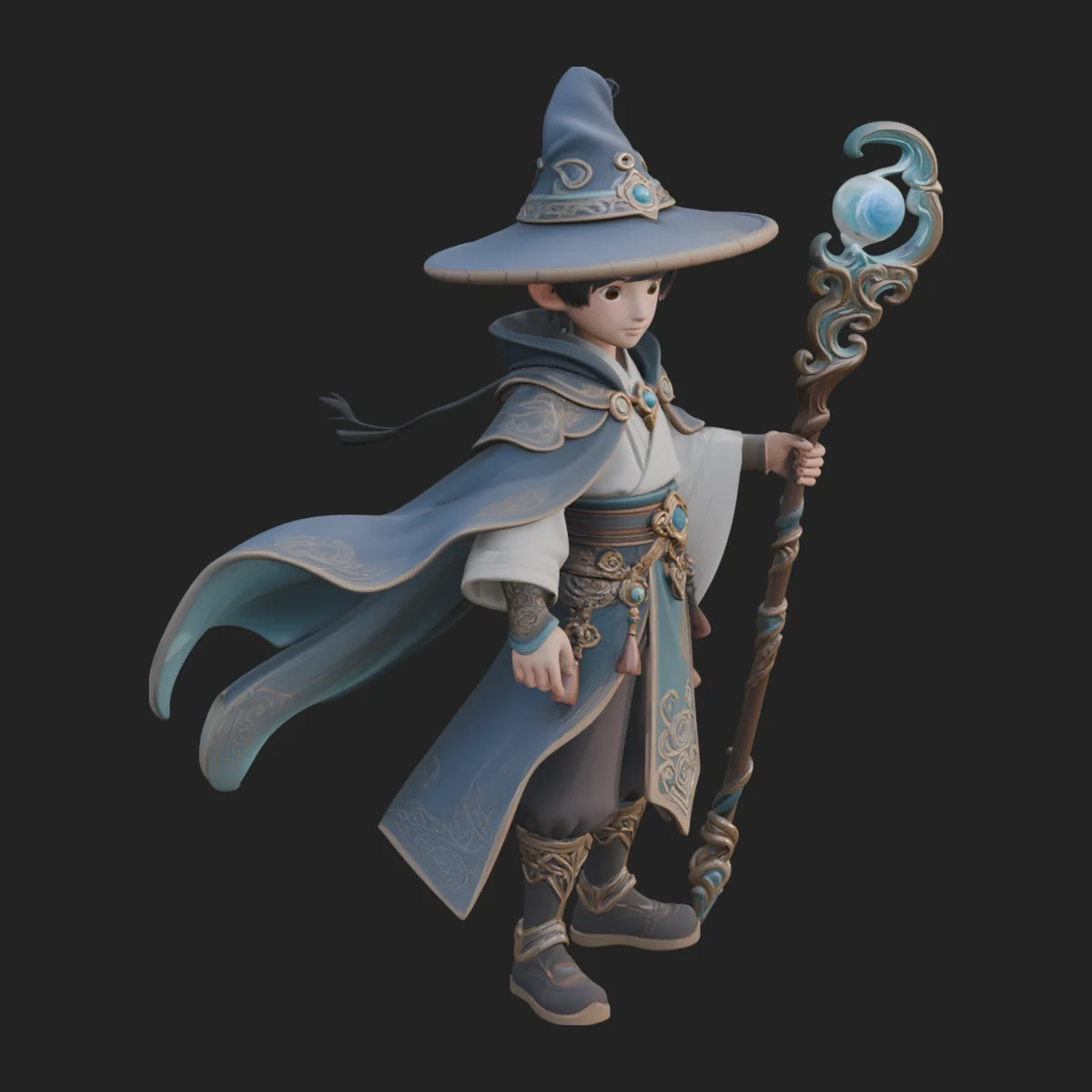Young Mage with Staff Statue Design 1