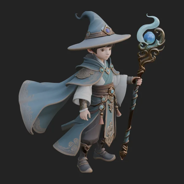 Young Mage with Staff Statue Design 2