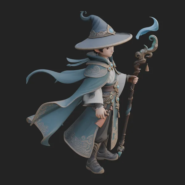 Young Mage with Staff Statue Design 3