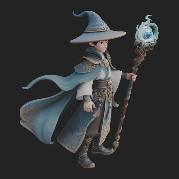 Young Mage with Staff Statue Design 4